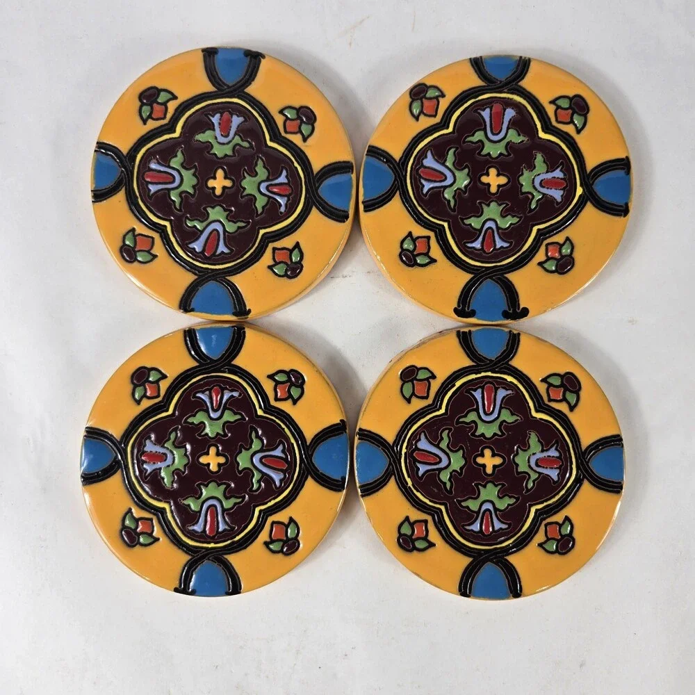 Set Of 4 Talavera Coaster Hand Painted Mexican Tile Drink Pads